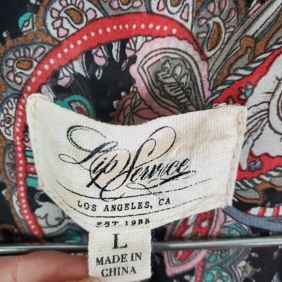 Vtg LIP SERVICE Los ANGELES Sheer Paisley Print Blouse Top Y2K Long Sleeve Large - Picture 5 of 10